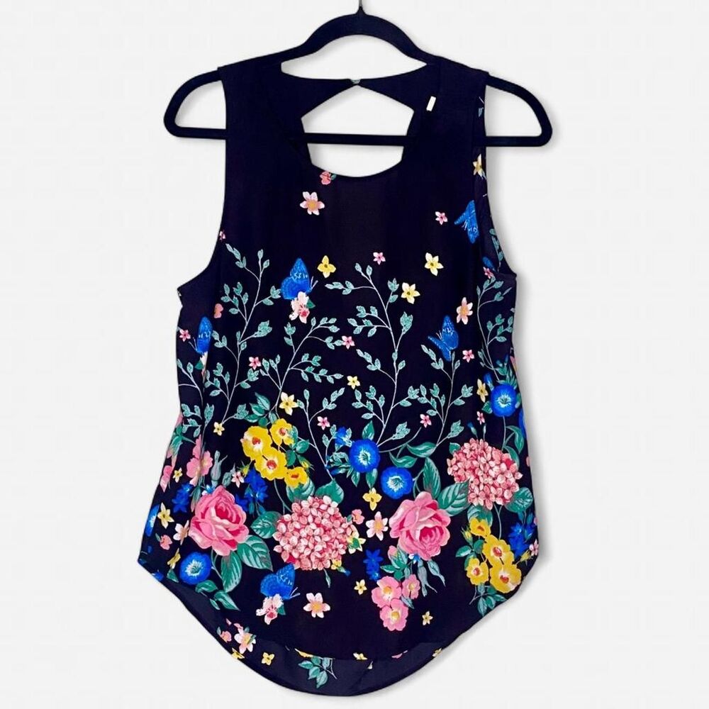 Meraki Black Floral Sleeveless Blouse M